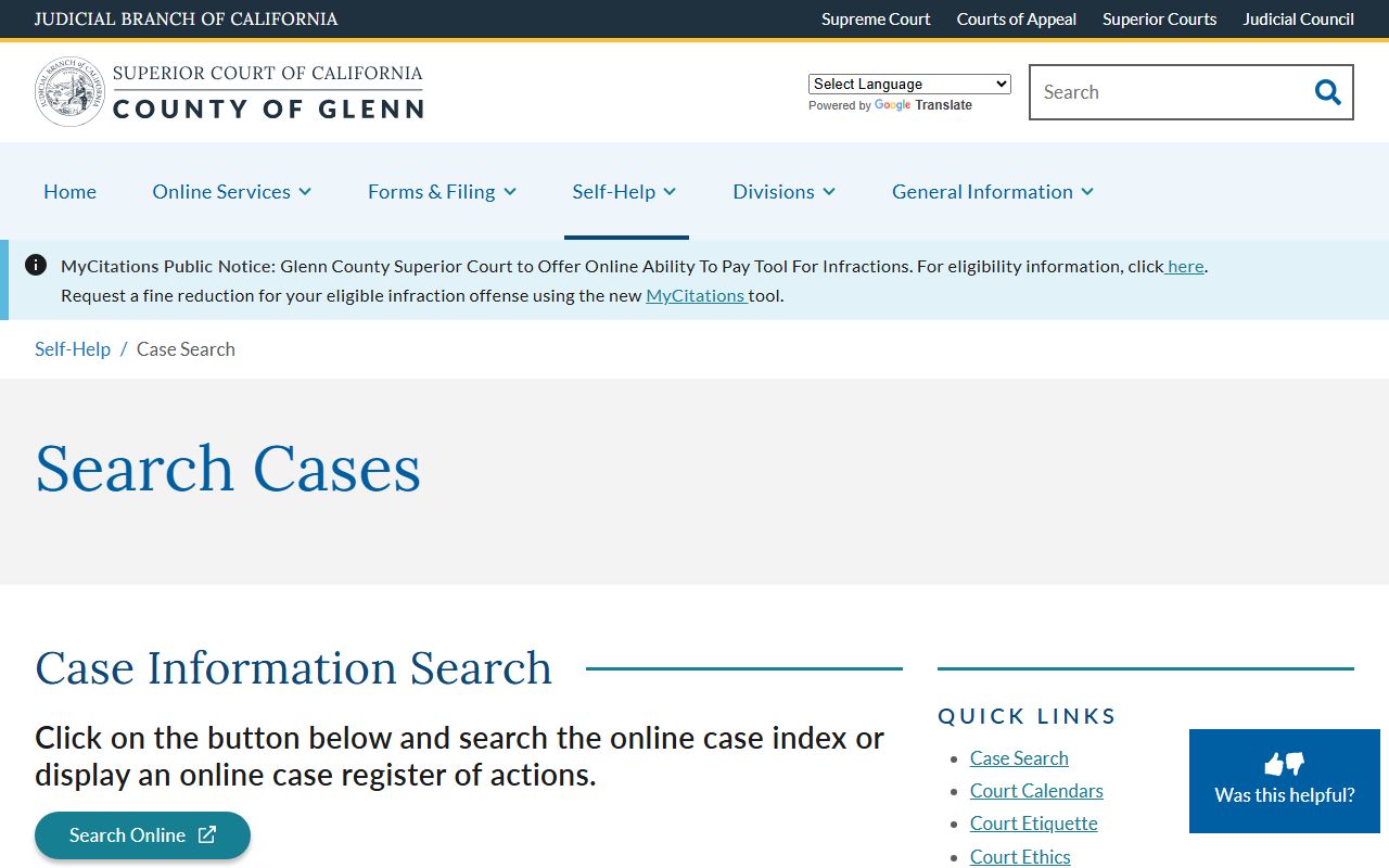 Glenn County Superior Court case search portal