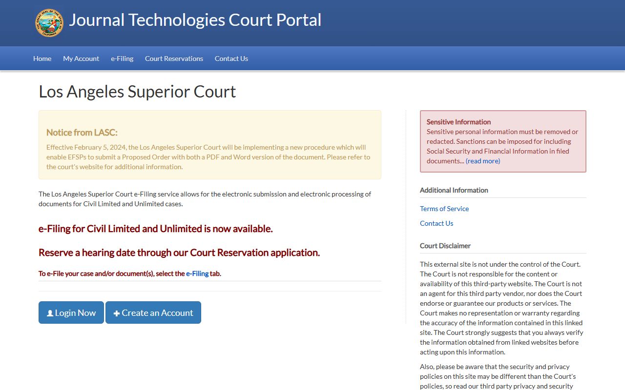 Los Angeles Superior Court e-filing portal