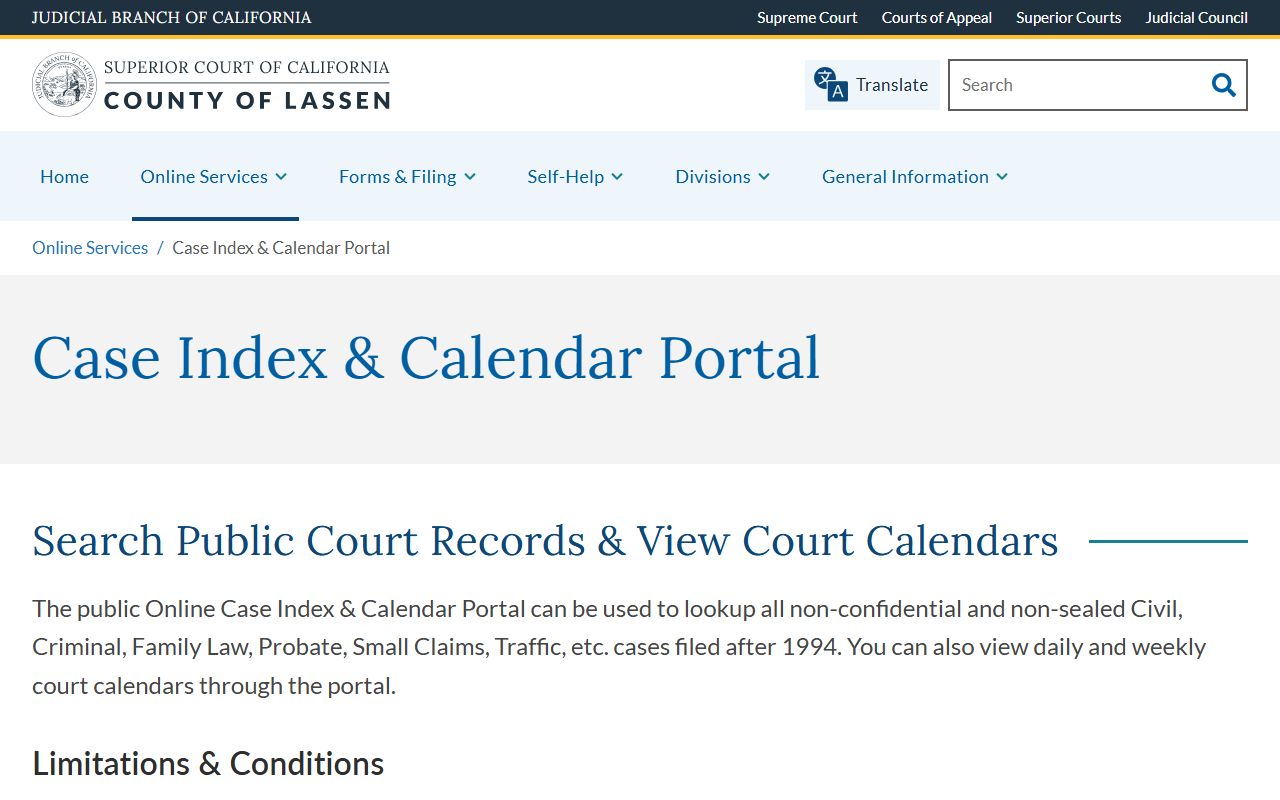 Lassen County Superior Court case index portal