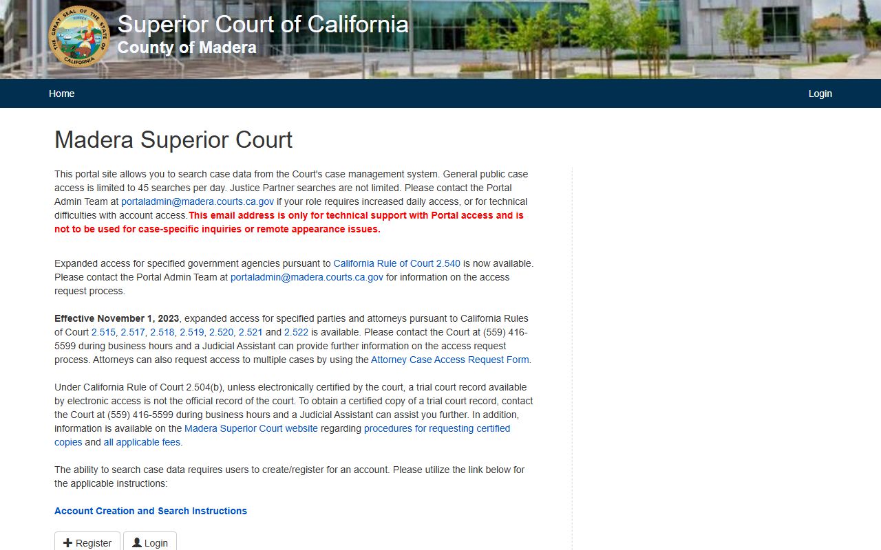 Madera County Superior Court eCourt portal