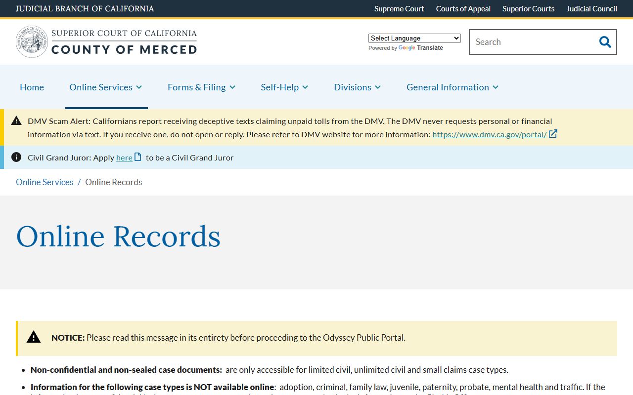 Merced County Superior Court online records portal