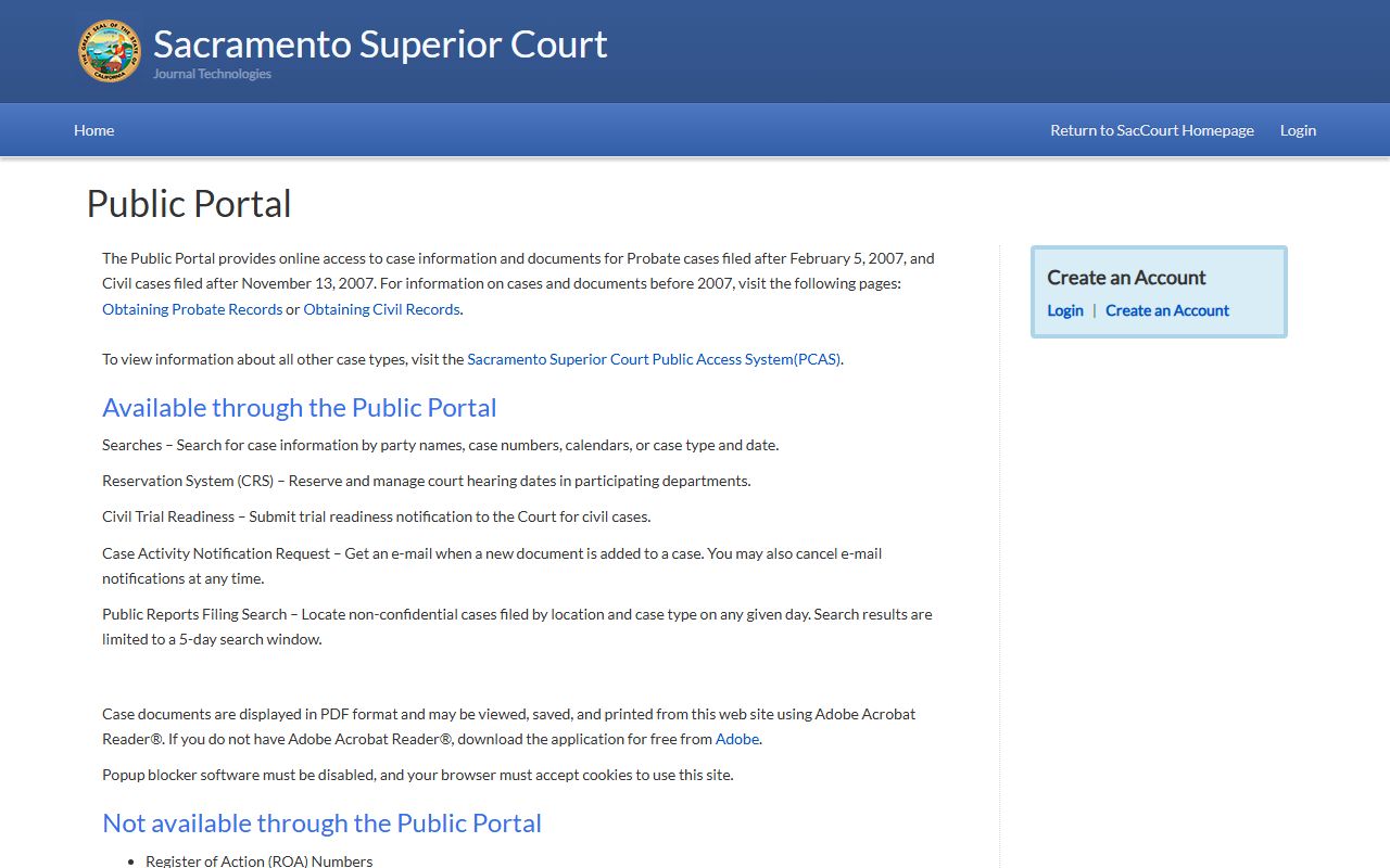 Sacramento County public portal for case access