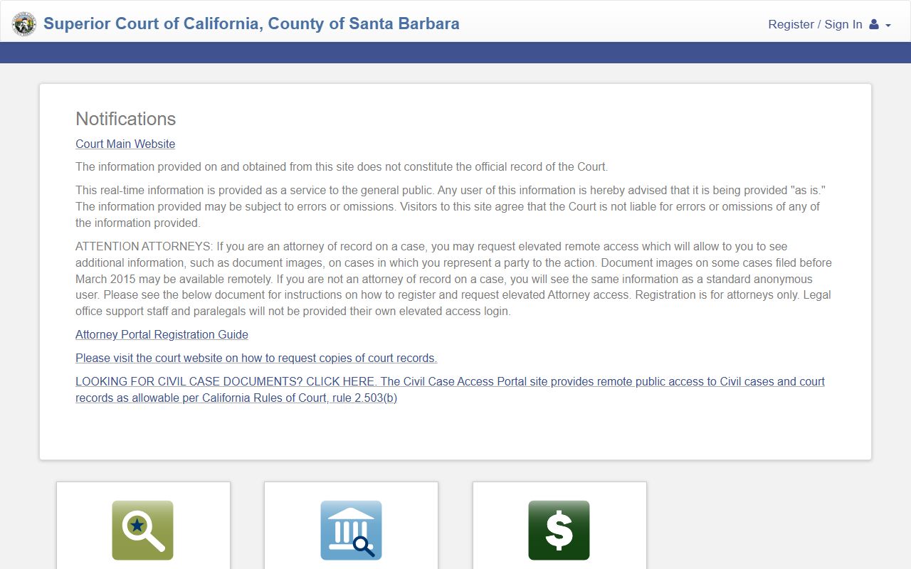 Santa Barbara County Superior Court public portal search interface
