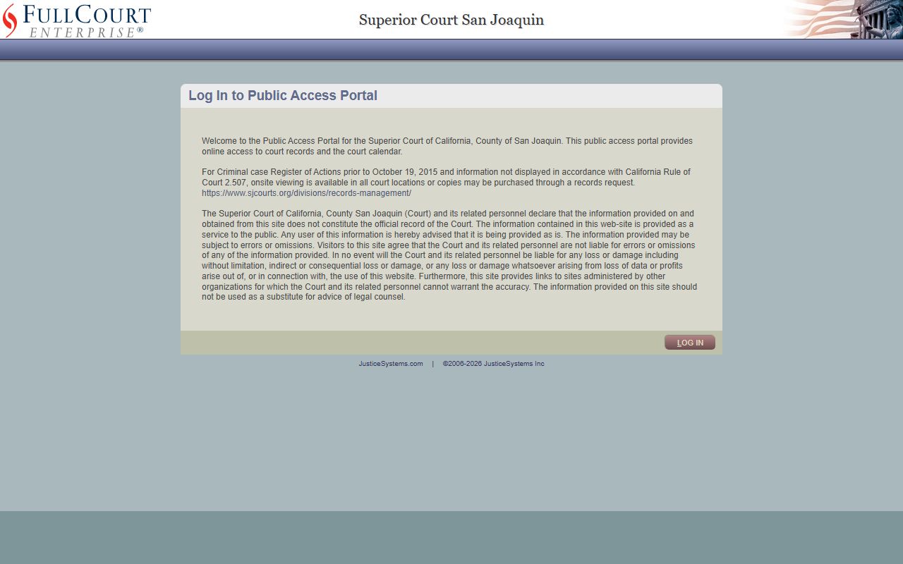 San Joaquin County Superior Court FullCourt portal