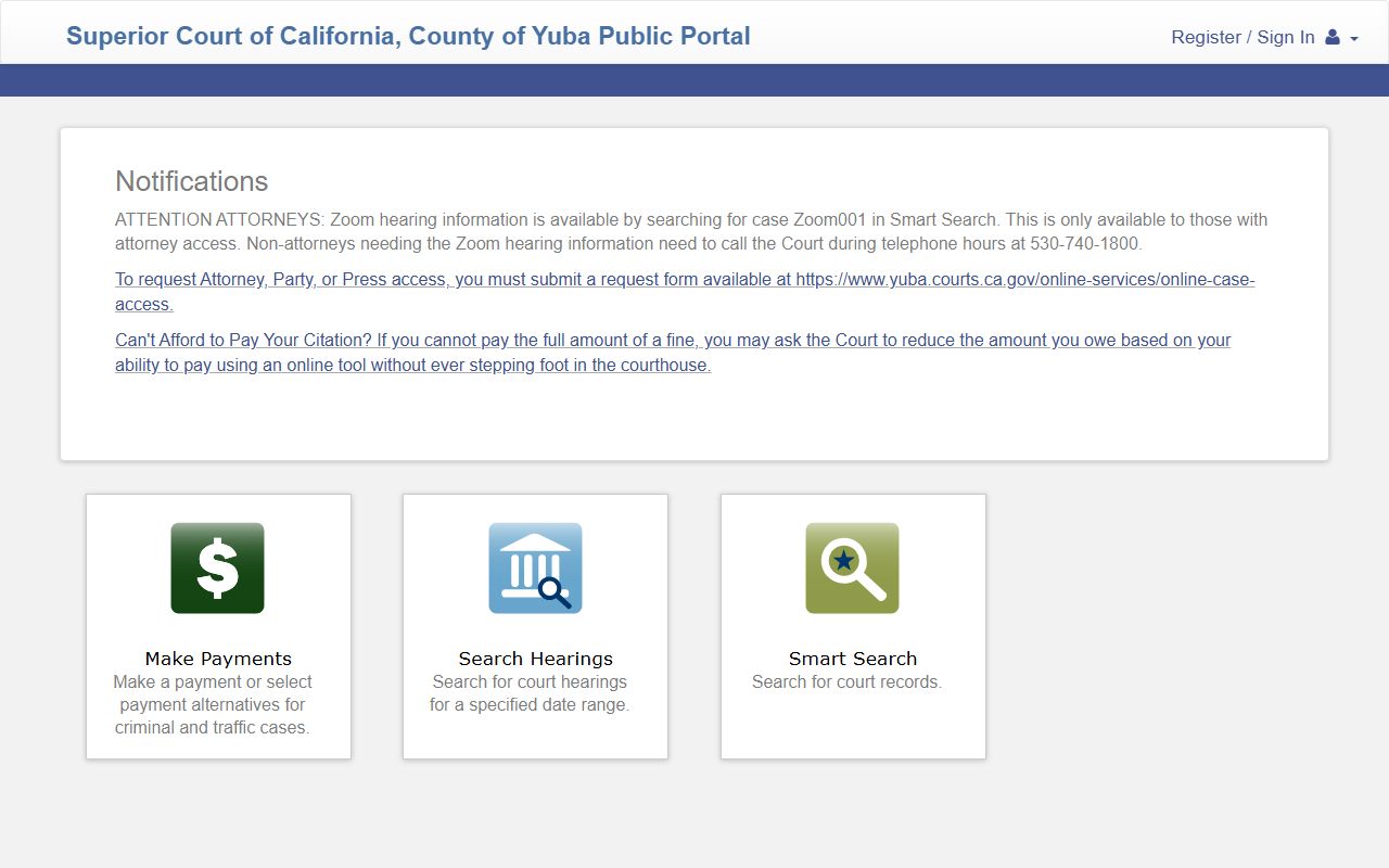 Yuba County Superior Court online case portal