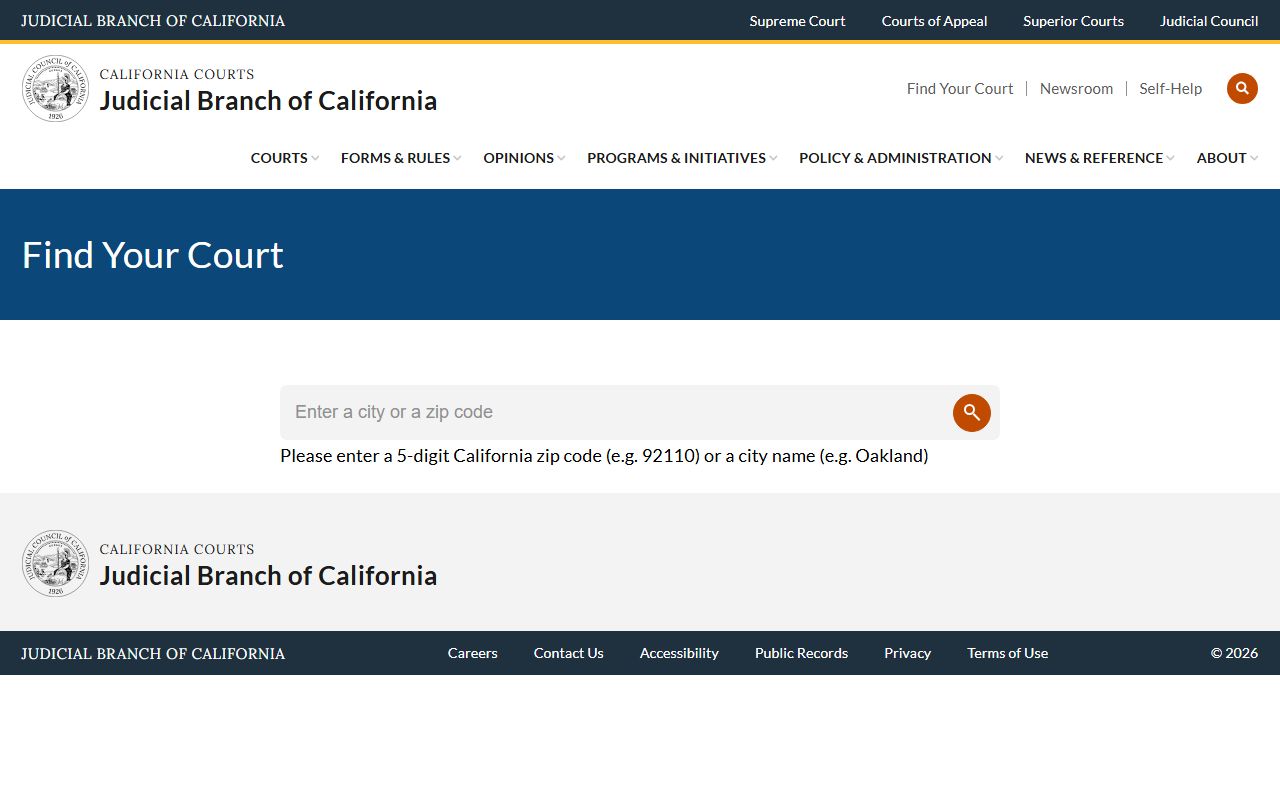 California Courts find my court locator tool